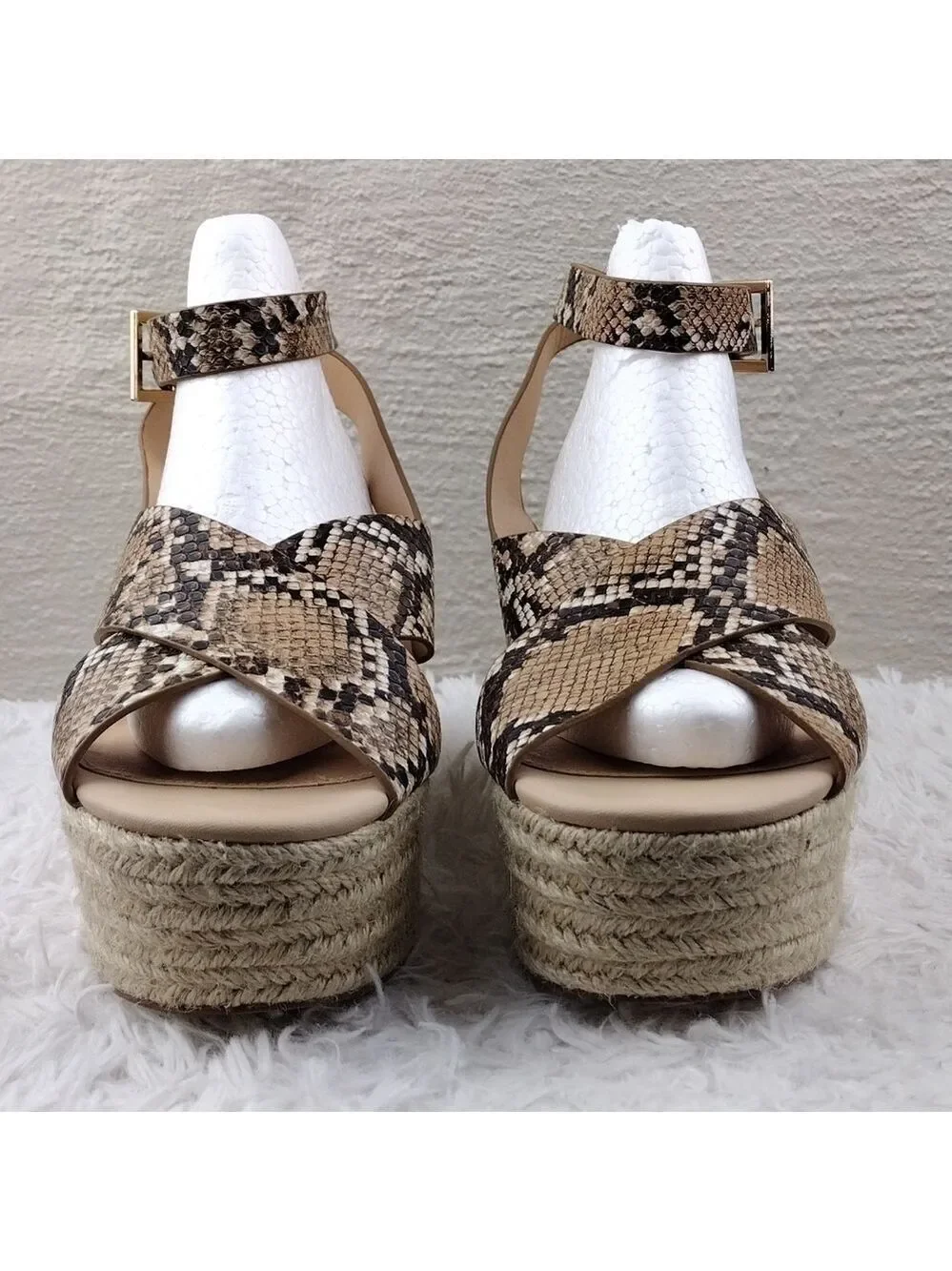 Office London Brown Snakeskin Open Toe Slingback Platform Espadrille Sandal Shoe